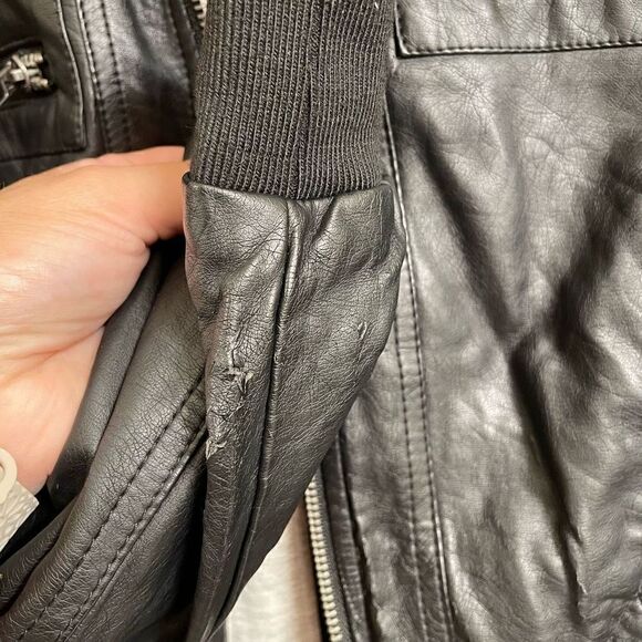 Torrid Black Gray Mixed Media Faux Leather Hooded Moto Jacket, 1X 14/16 - Picture 7 of 13